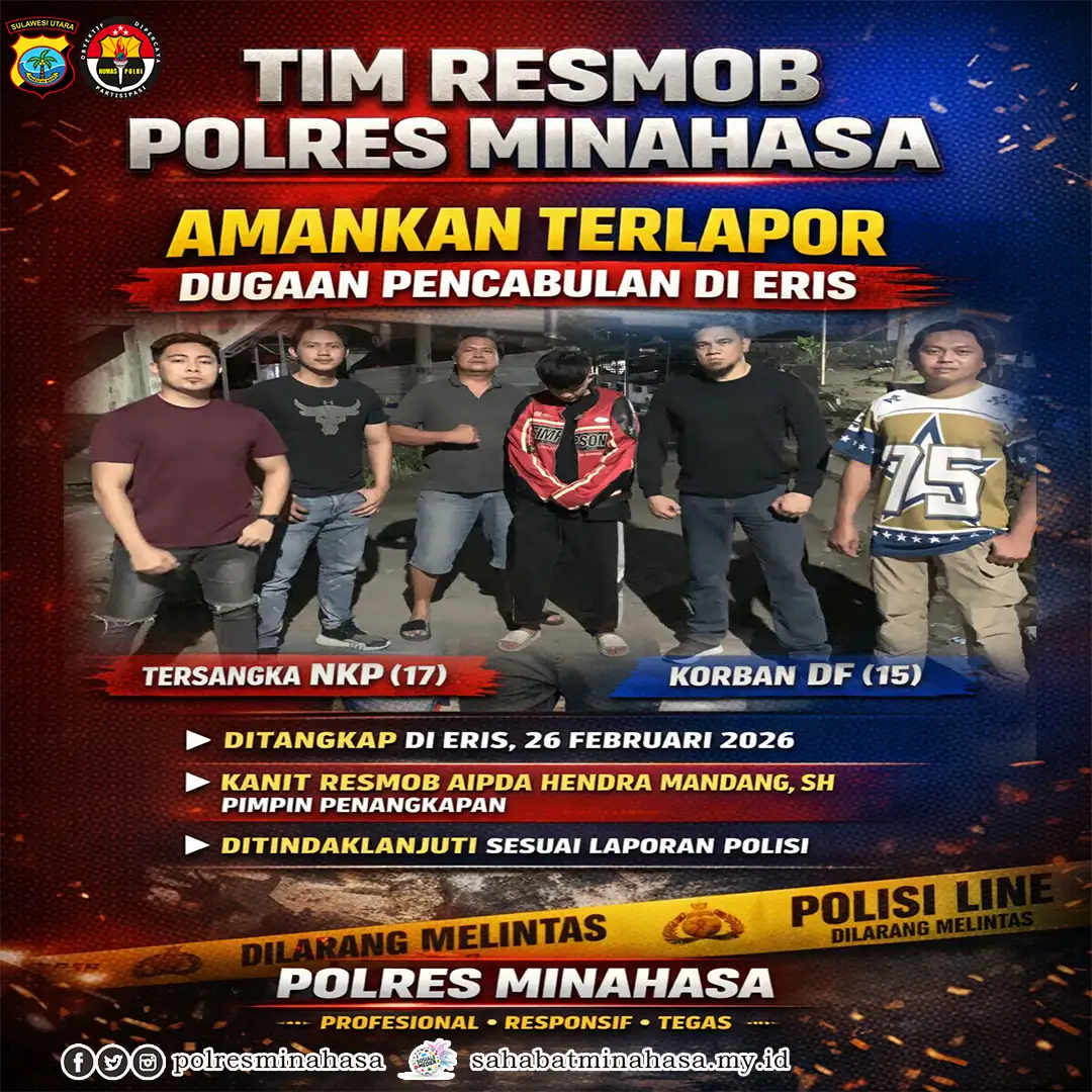 TIM RESMOB POLRES MINAHASA AMANKAN TERLAPOR DUGAAN PENCABULAN DI ERIS